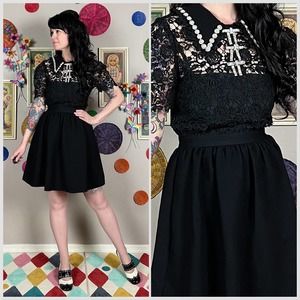 Self-Portrait Black Embellished Guipure Diamante Lace Mini Dress